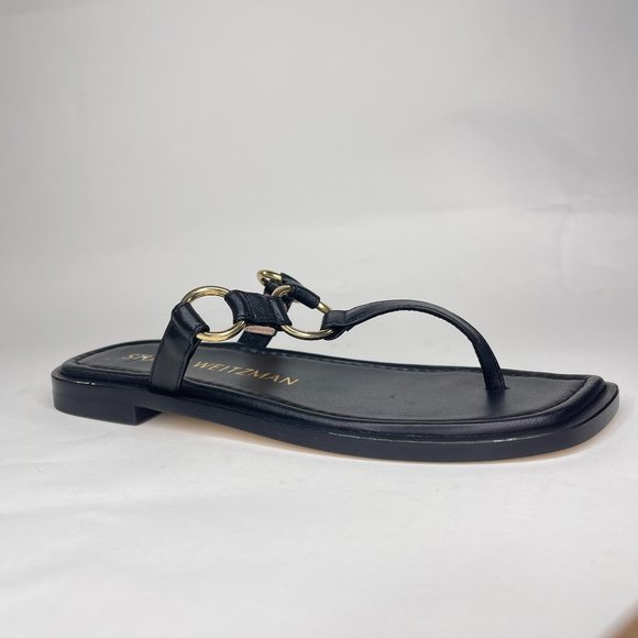 Stuart Weitzman Womens Lalita RingBlack Leather Flip Flop Sandals Size 7B